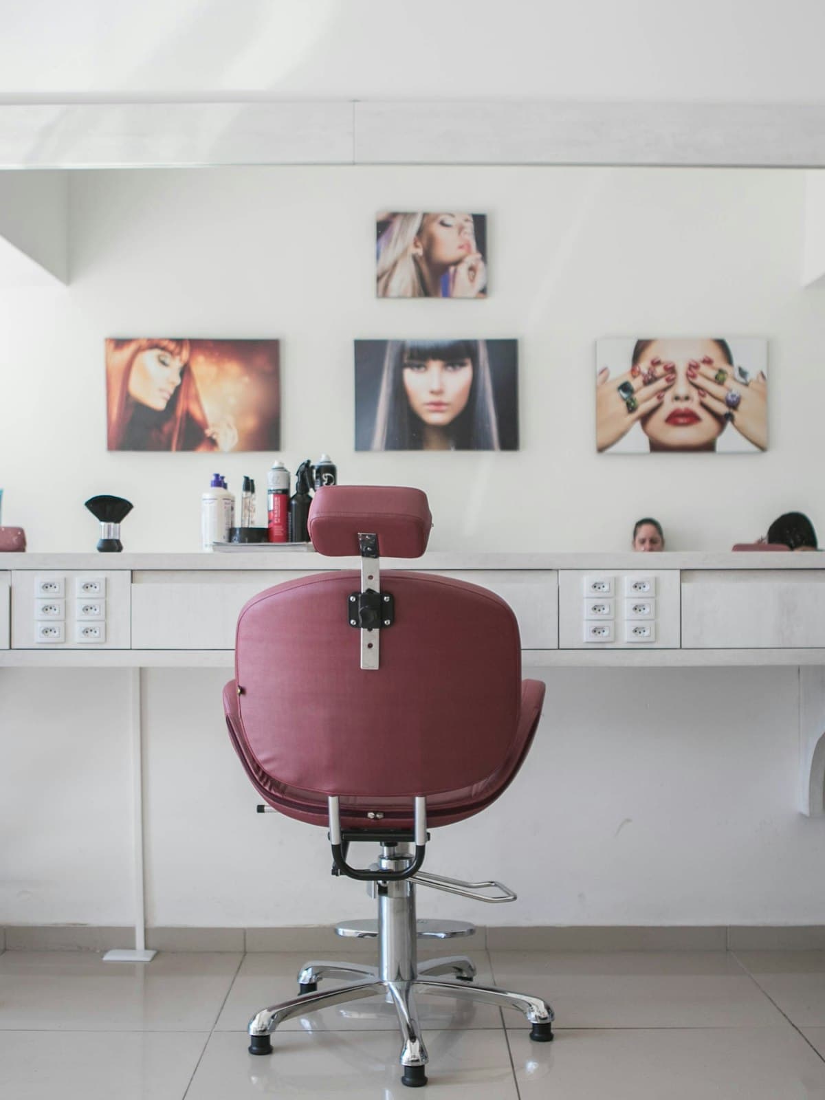 Professional salon styling station with modern design